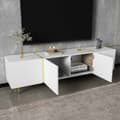 Miniatyrbillede 2 af 11: Hvidt tv-bord i højglans – moderne design med 4 låger, stilrent med masser af opbevaringsplads, 180 cm