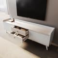 Miniatyrbillede 3 af 11: TV-bord med 2 skuffer og skydelåger – TV-bord i hvidt og naturligt træ, lav model 160x40x58 cm, moderne med stilfuld træstruktur