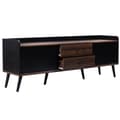 Miniatyrbild 7 av 11: TV-bänk 160 cm i svart och trä, låg TV-möbel med 2 skjutdörrar & 2 lådor, med ribbad front – modern TV-bänk i trälook, 58 cm hög för vardagsrum