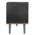 Miniatyrbild 9 av 11: TV-bänk 160 cm i svart och trä, låg TV-möbel med 2 skjutdörrar & 2 lådor, med ribbad front – modern TV-bänk i trälook, 58 cm hög för vardagsrum