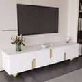 Miniatyrbild 3 av 11: TV-bänk 180 cm i vitt med marmordesign – 4 dörrar, elegant stil, runda träben