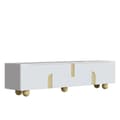 Miniatyrbild 6 av 11: TV-bänk 180 cm i vitt med marmordesign – 4 dörrar, elegant stil, runda träben