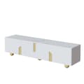 Miniatyrbild 8 av 11: TV-bänk 180 cm i vitt med marmordesign – 4 dörrar, elegant stil, runda träben