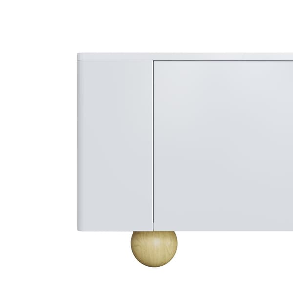 TV-bänk 180 cm i vitt med marmordesign – 4 dörrar, elegant stil, runda träben