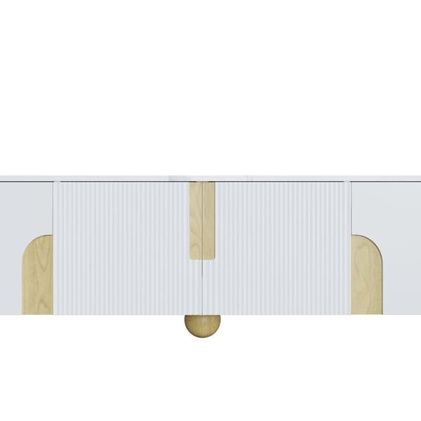 TV-bänk 180 cm i vitt med marmordesign – 4 dörrar, elegant stil, runda träben