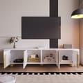Miniatyrbild 2 av 11: TV-bänk 180 cm i vitt med marmordesign – 4 dörrar, elegant stil, runda träben