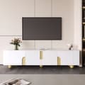 Miniatyrbild 1 av 11: TV-bänk 180 cm i vitt med marmordesign – 4 dörrar, elegant stil, runda träben