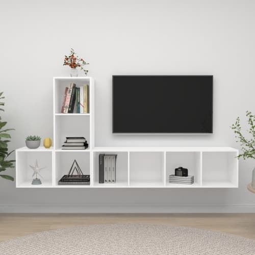 Tv-skåp 3 delar vit konstruerat trä
