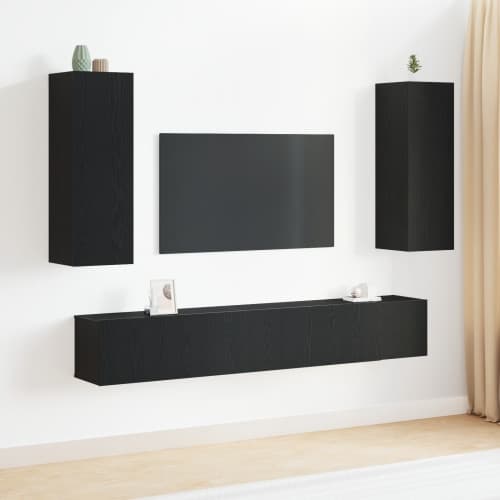 5 Delar TV-byråset Svart ek Konstruerat trä, vidaXL TV väggbyråer (Set om 2) - Svart ek, 80x30x30 cm, Tillverkad av konstruerat trä, vidaXL Vägghängda