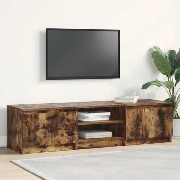 Tv-bänk rökfärgad ek 140x40x35,5 cm konstruerat trä