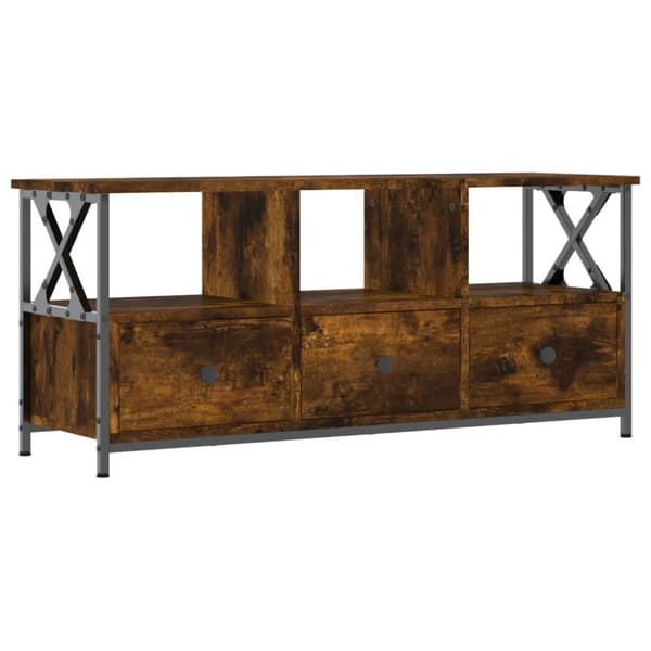 Tv-bänk rökfärgad ek 102x33x45 cm konstruerat trä & järn