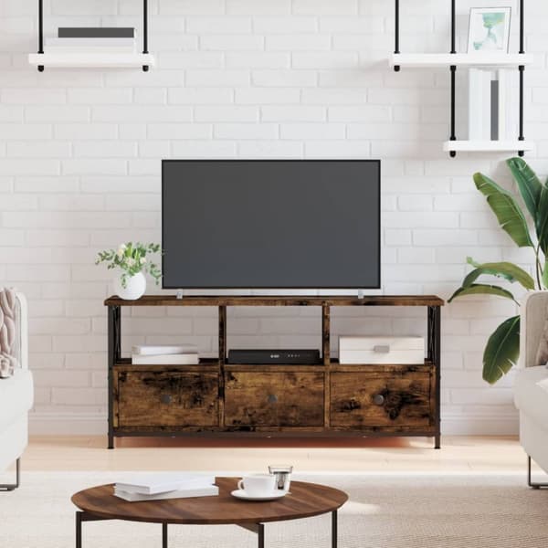 Tv-bänk rökfärgad ek 102x33x45 cm konstruerat trä & järn