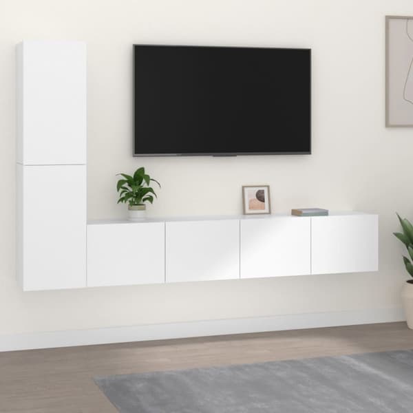 Tv-bänk 4 delar vit konstruerat trä