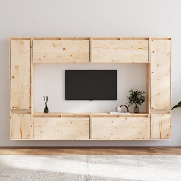 Tv-bänk 8 st massiv furu