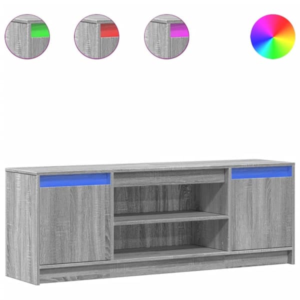Tv-bänk med LEDs grå sonoma 139,5x34x50 cm konstruerat trä