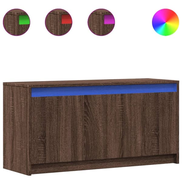 Tv-bänk med LEDs brun ek 100x34x50 cm konstruerat trä