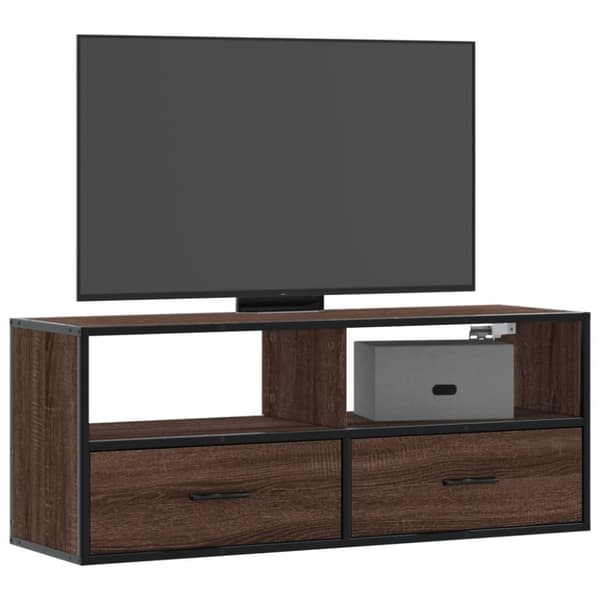 Tv-bänk brun ek 100x31x39,5 cm konstruerat trä och metall