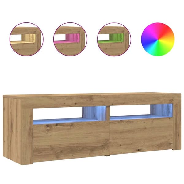 TV-bänk med LED-lampor artisan ek 120x35x40 cm konstruerat trä