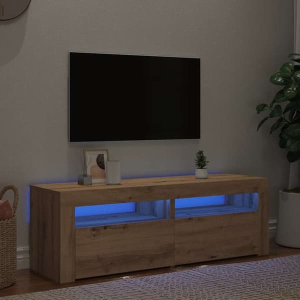 TV-bänk med LED-lampor artisan ek 120x35x40 cm konstruerat trä