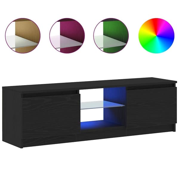 TV-bänk med LED-lampor svart ek 120x30x36 cm konstruerat trä
