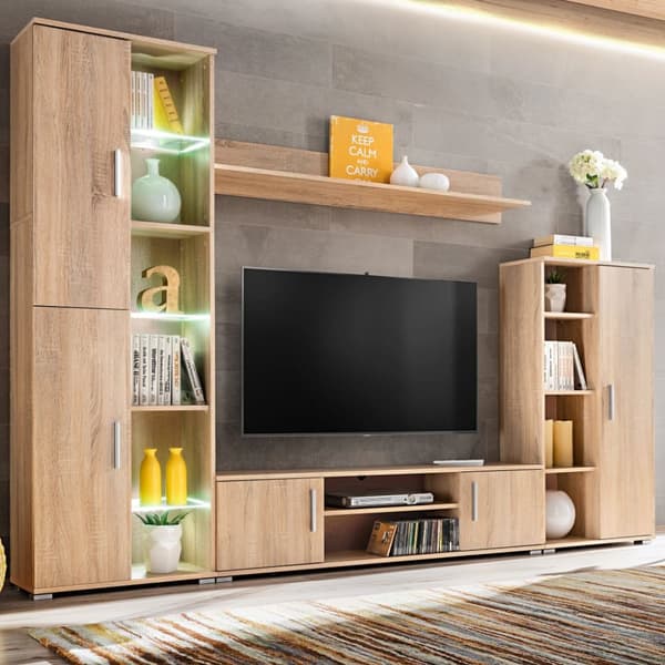 TV-möbel med LED-belysning sonoma-ek