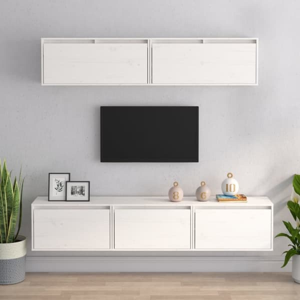 Tv-bänk 5 st vit massiv furu
