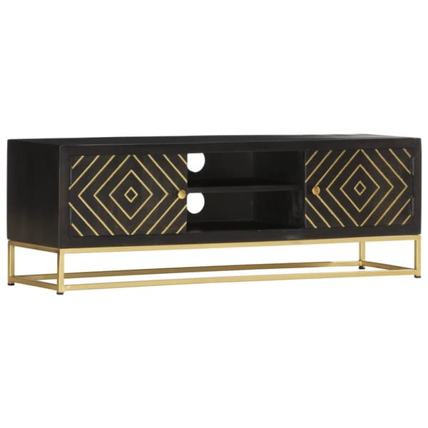 TV-bänk svart och guld 120x30x40 cm massivt mangoträ