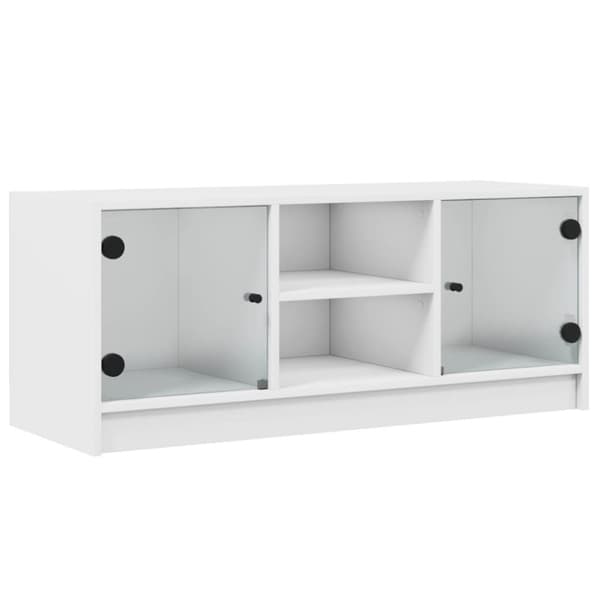 Tv-bänk med glasdörrar vit 102x37x42 cm
