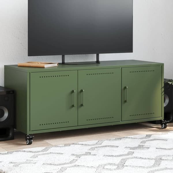 Tv-bänk olivgrön 100,5x39x43,5 cm stål