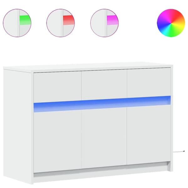 Tv-bänk med LEDs vit 91x34x61 cm konstruerat trä