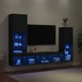 Miniatyrbild 1 av 2: Tv-bänk 4 delar LED svart konstruerat trä