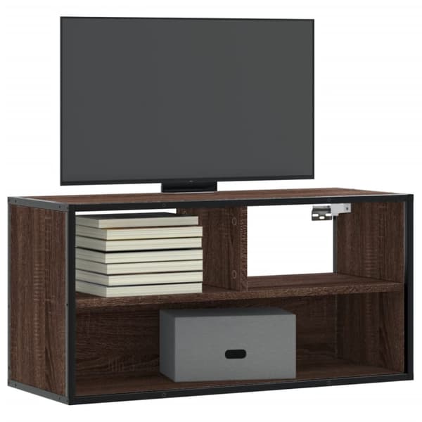 Tv-bänk brun ek 80x31x39,5 cm konstruerat trä och metall