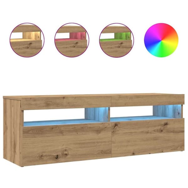 TV-bänk med LED-lampor artisan ek 120x35x40 cm konstruerat trä