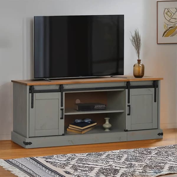 TV-bänk HALDEN 2 skjutdörrar grå 150x40x60 cm massivt trä
