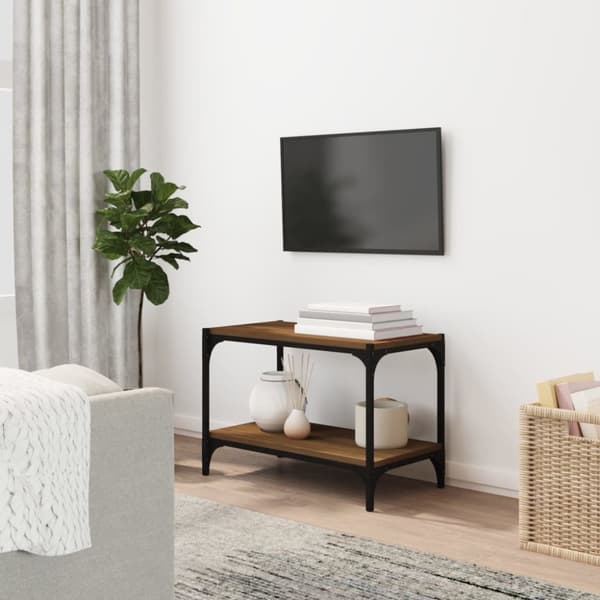 Tv-bänk brun ek 60x33x41 cm konstruerat trä och stål
