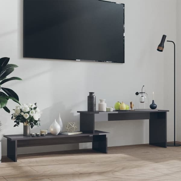 TV-bänk grå högglans 180x30x43 cm konstruerat trä