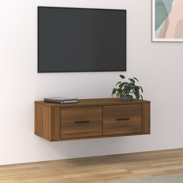 Hängande tv-skåp brun ek 80x36x25 cm konstruerat trä