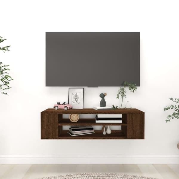 Väggmonterad tv-bänk brun ek 100x30x26,5 cm konstruerat trä