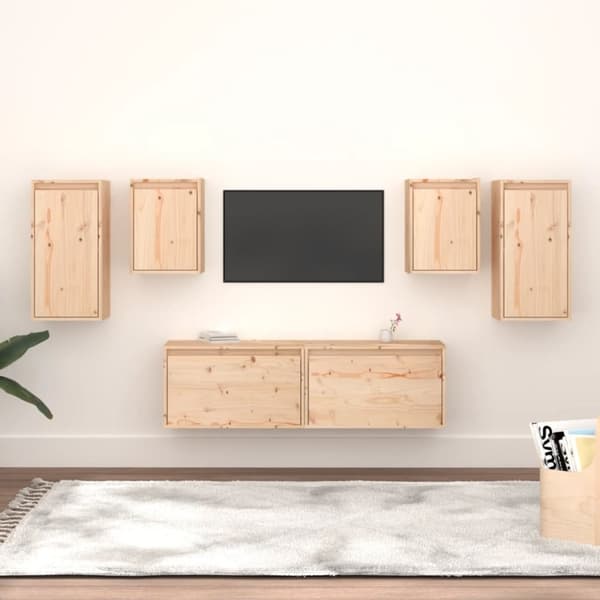 Tv-bänk 6 st massiv furu