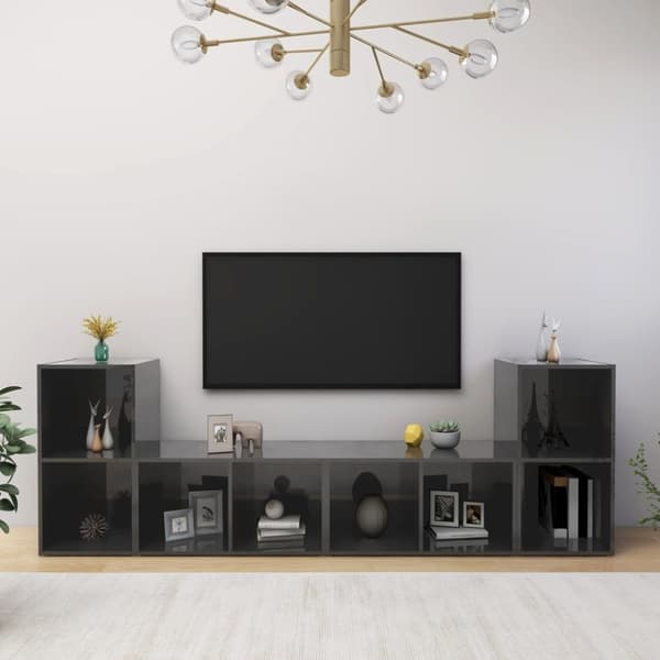 TV-skåp 4 st grå högglans 72x35x36,5 cm konstruerat trä