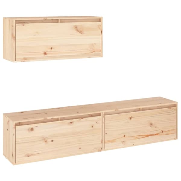 Tv-bänk 3 st massiv furu