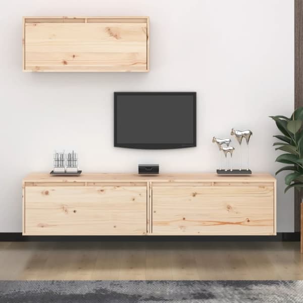 Tv-bänk 3 st massiv furu