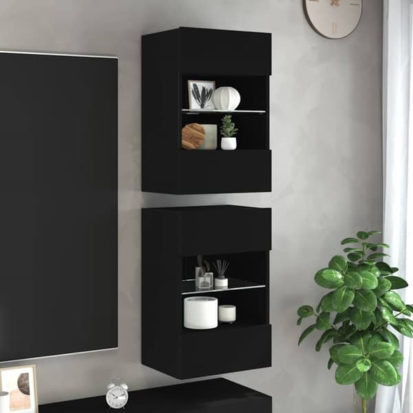 Väggmonterad tv-bänk LED 2 st svart 40x30x60,5 cm