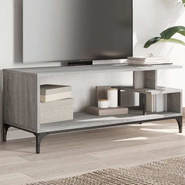 Tv-bänk grå sonoma 102x40x41 cm trä pulverlackerat stål