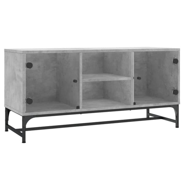 Tv-bänk med glasdörrar betonggrå 102x37x50 cm