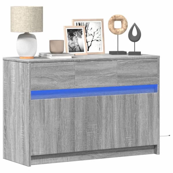Tv-bänk med LEDs grå sonoma 91x34x61 cm konstruerat trä