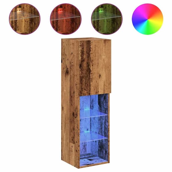 Tv-bänk med LED-belysning 2 st åldrat trä 30,5x30x102 cm