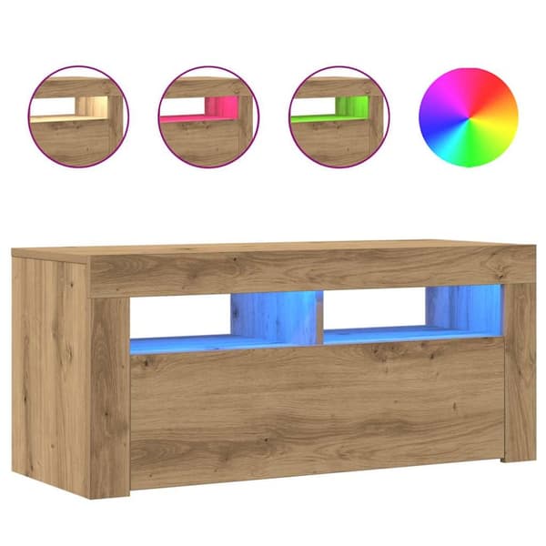 TV-bänk med LED-lampor artisan ek 90x35x40 cm konstruerat trä