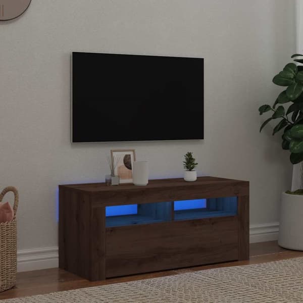 TV-bänk med LED-lampor artisan ek 90x35x40 cm konstruerat trä