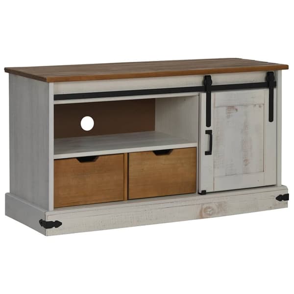 TV-bänk HALDEN med skjutdörr vit 110x40x60 cm massivt trä